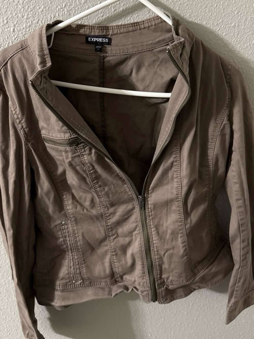 Express Women's Taupe Utility Zip Jacket
